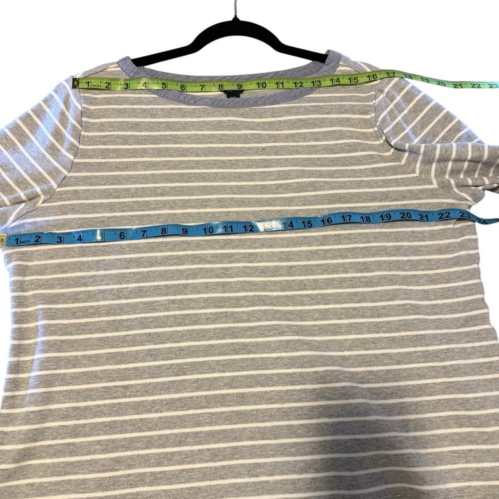 Nautica Womens XXL Grey White Striped 3/4 Sleeve Boat Neck Top Contrast Trim - Picture 4 of 7